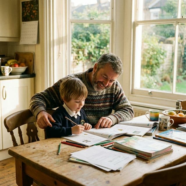 Foster carer helping a child with homework